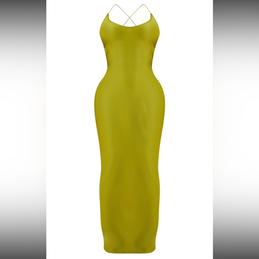 Shape Olive Strappy Back Slinky Ruched Bum Dress